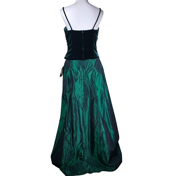 VTG 90s Scott McClintock Green Velvet & Satin Formal Gown L/10 Two Piece Glam - Picture 2 of 11